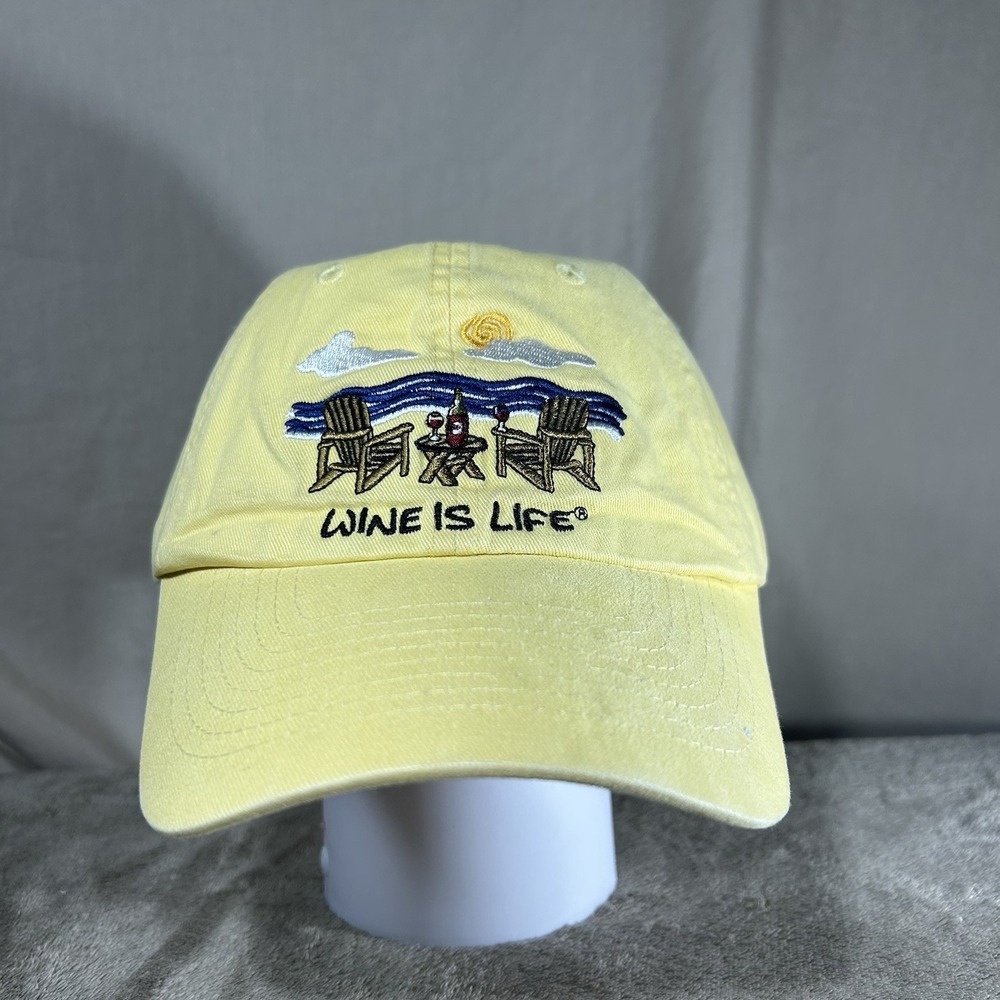 Wine Is Life Dad Hat Yellow Embroidered Beach Vacation Strapback Cap
